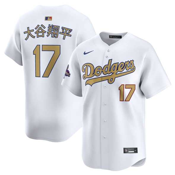 Men%27s Los Angeles Dodgers #17 Ohtani White 2025 Gold Collection Limited Stitched Jersey Dzhi